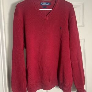 Ralph Lauren Men's V-Neck Sweater in Rich Red small snag